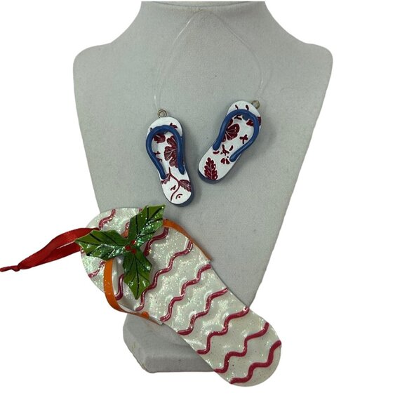 Flip Flop‎ Christmas Ornaments -   Frestive Flip Flops Crafted from Tin & Resin - Picture 1 of 5